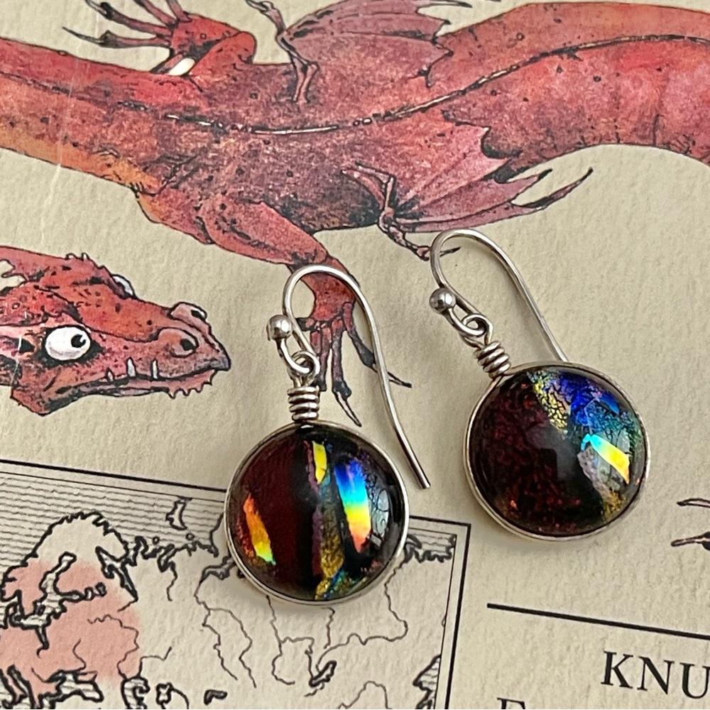 Diachronic Glass “Dragon’s Eye” Drop Earrings - Picture 4 of 8